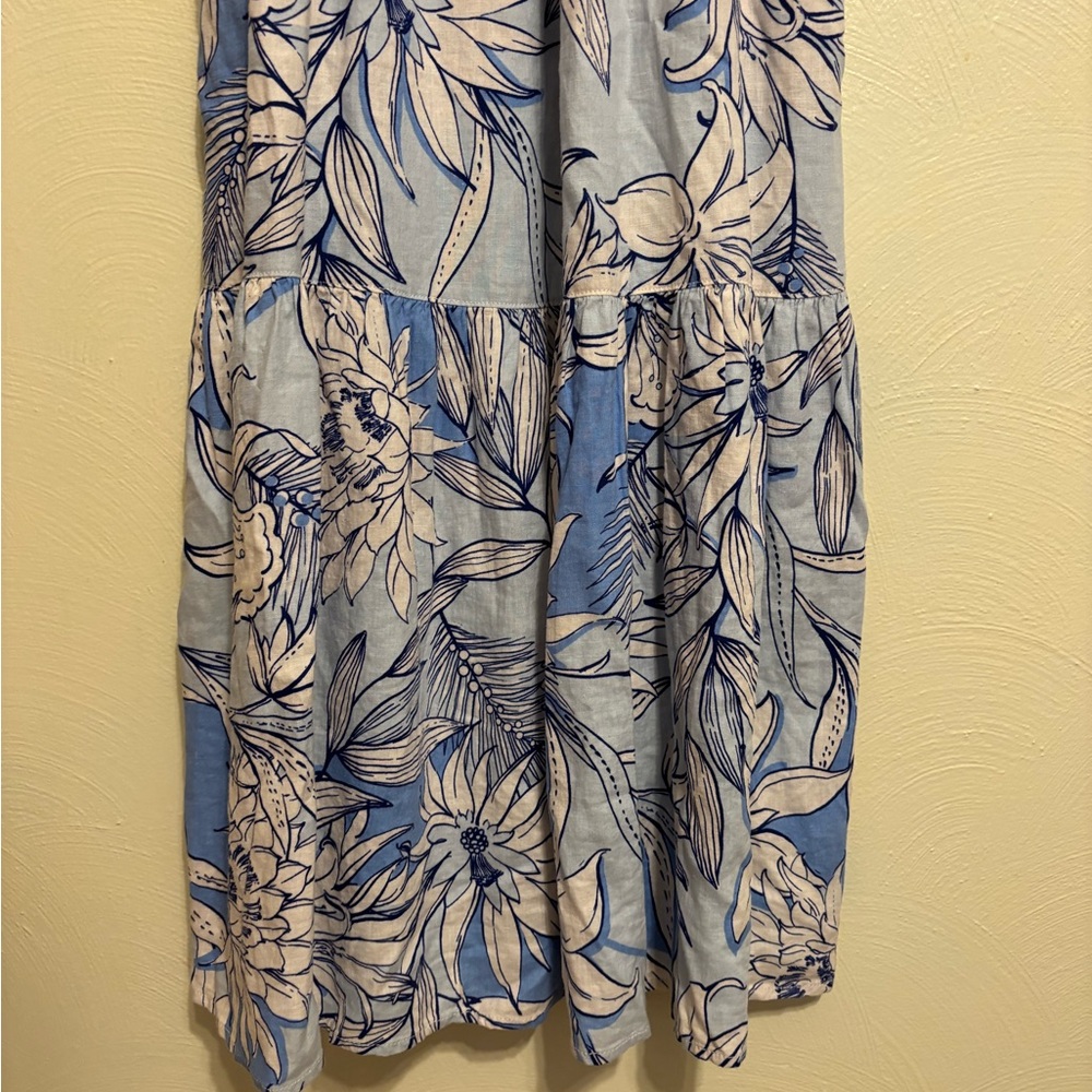 Halston Linen Blend Blue Floral Halter Maxi Dress NWT Size M - Picture 7 of 8